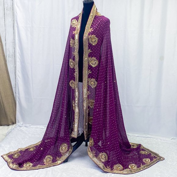 Luxury True Bohemian Style Fabric Saree Royal Purple Intricate Detail STUNNING! - Picture 1 of 15